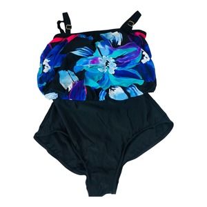 3857 2Bamboo VTG 80s Floral Swimsuit Bathing One Piece XL Padded Wireless